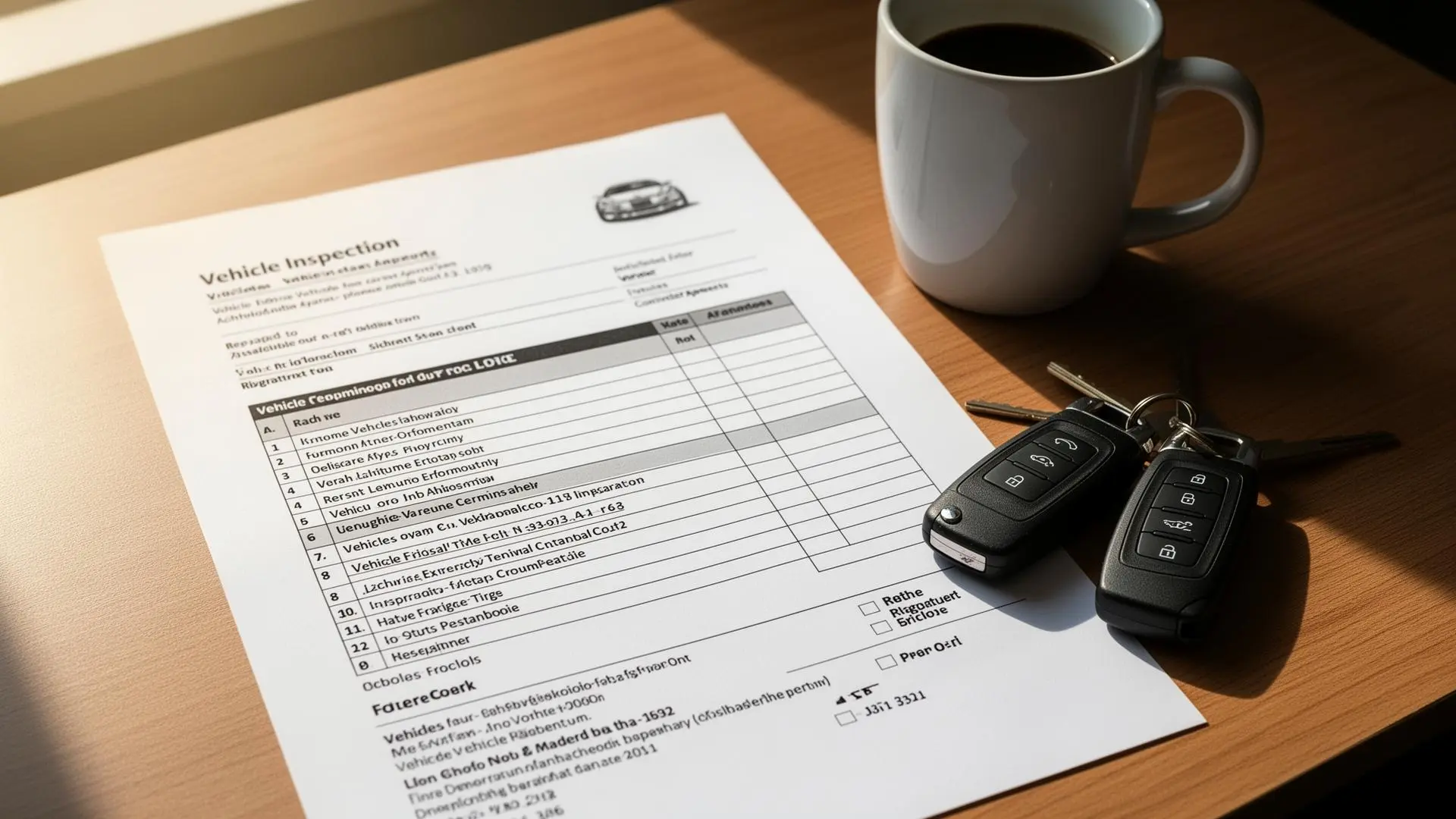 Relatório veicular impresso sobre mesa com gráficos e informações detalhadas de histórico de carro